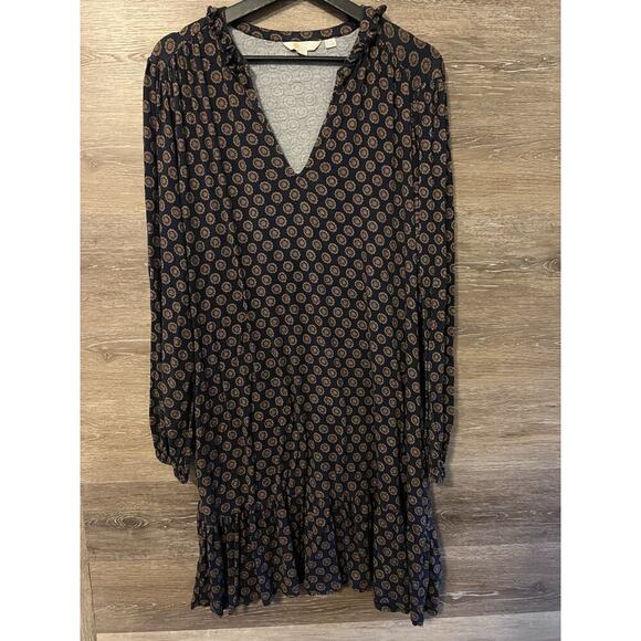 Boden Womens V Neck Sz 16 Dress Sunflower Geometric Tiered Stretch Flare Sleeve - Picture 1 of 7